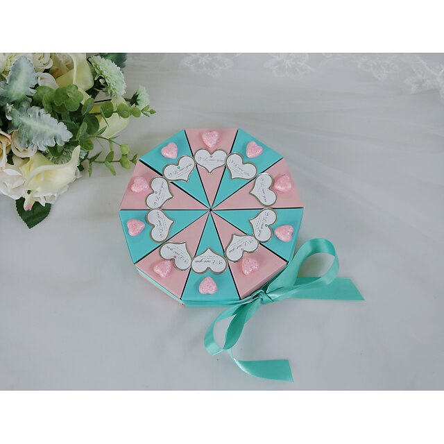  Round Silk Like Satin / Art Paper Favor Holder with Pattern / Print / Sash / Ribbon / Sweetheart Favor Boxes / Gift Boxes - 10pcs