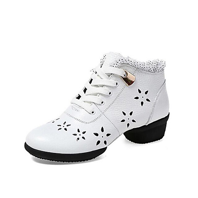  Mulheres Sapatos de Dança Moderna Couro Têni / Meia Solas Cadarço Salto Baixo Não Personalizável Sapatos de Dança Branco / Preto / Vermelho