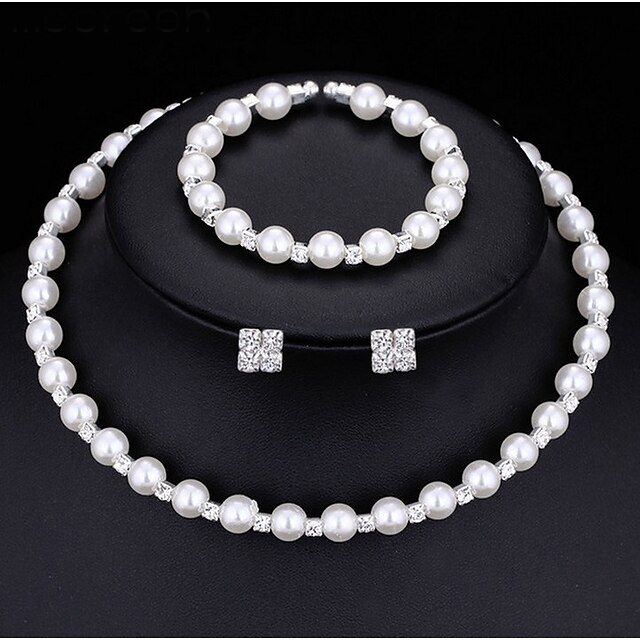  Women's Bridal Jewelry Sets Classic Fashion Cute Imitation Pearl Rhinestone Earrings Jewelry White For Wedding Party 1 set