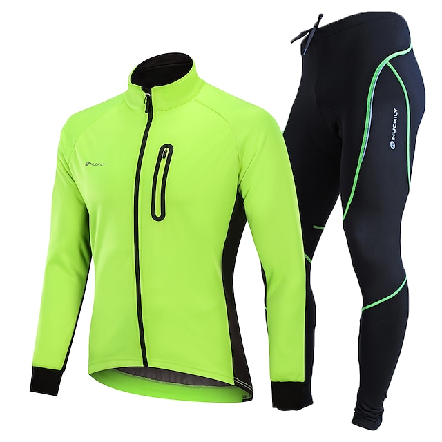  Nuckily Men's Long Sleeve Cycling Jacket with Pants Black Green Blue Solid Color Bike Clothing Suit Thermal / Warm Windproof Fleece Lining 3D Pad Winter Sports Polyester Spandex Fleece Solid Color