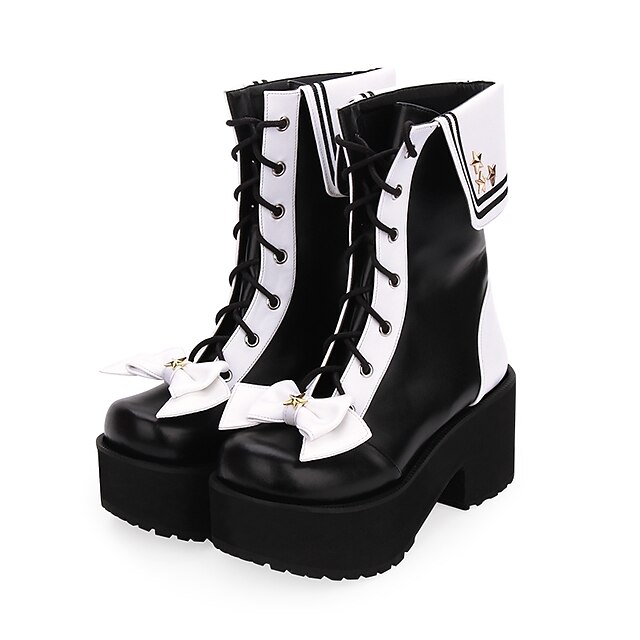  Women's Lolita Shoes Boots Punk Gothic Wedge Heel Shoes Color Block 8 cm Black PU Leather / Polyurethane Leather Halloween Costumes