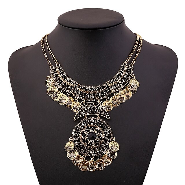  Women's Collar Necklace Hollow Out Ladies Vintage African Elizabeth Locke Alloy Gold Silver 46+5 cm Necklace Jewelry 1pc For Festival
