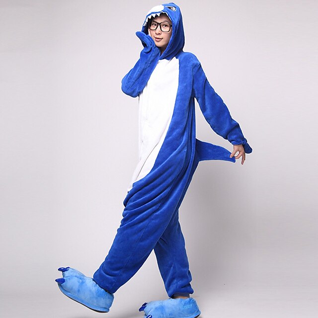  Adults' Kigurumi Pajamas Shark Animal Onesie Pajamas Flannel Toison Cosplay For Men and Women Animal Sleepwear Cartoon Festival / Holiday Costumes