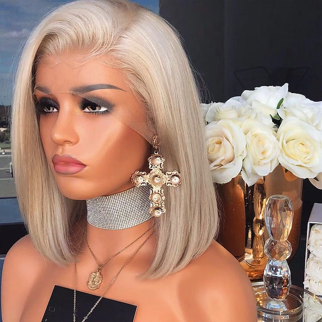  Human Hair Lace Front Wig Bob style Brazilian Hair Burmese Hair Straight Wig 130% Density with Baby Hair Women Best Quality Hot Sale Comfortable Women's Short Human Hair Lace Wig