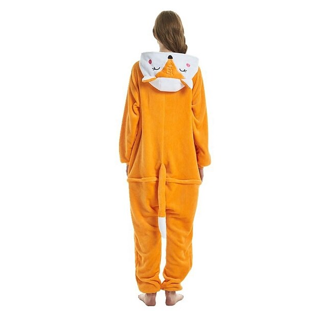 Toys & Hobbies Cosplay & Costumes | Adults Kigurumi Pajamas Fox Onesie Pajamas Flannel Fabric Orange Cosplay For Men and Women A