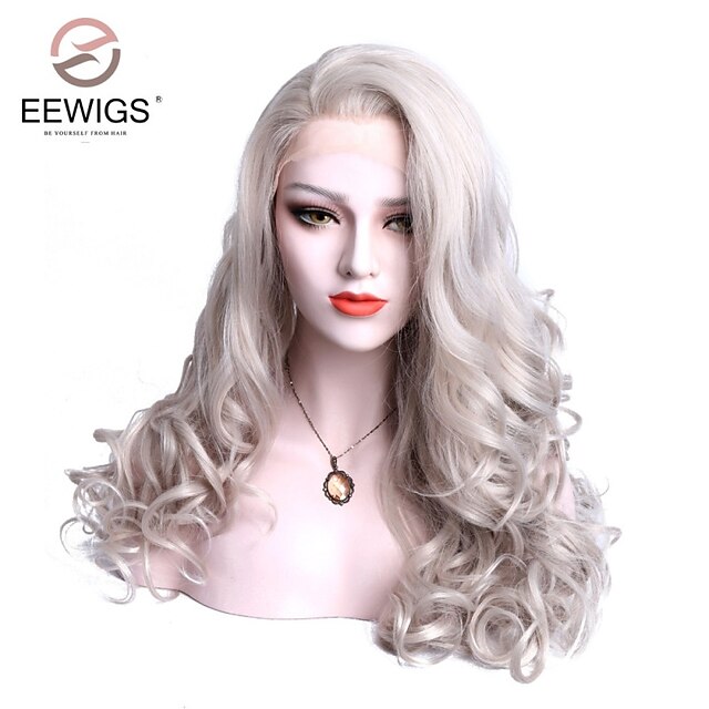  Synthetic Lace Front Wig Wavy Body Wave Free Part Lace Front Wig Long Grey Synthetic Hair 22-26 inch Women's Women Designers New Arrival Dark Gray EEWigs