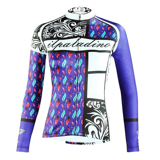  ILPALADINO Women's Cycling Jersey Long Sleeve Winter Bike Top with 3 Rear Pockets Mountain Bike MTB Road Bike Cycling Breathable Ultraviolet Resistant Quick Dry Blue Floral Botanical Elastane Sports