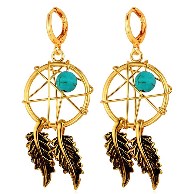  Women's Green Turquoise Clip on Earring Hollow Out Dream Catcher Ladies Fashion western style Earrings Jewelry Gold / Silver For Gift Daily 1 Pair