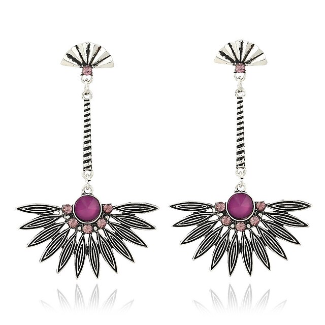  Women's Purple Drop Earrings Retro Long Ladies European Ethnic Rhinestone Silver Plated Earrings Jewelry Silver For Date 1 Pair