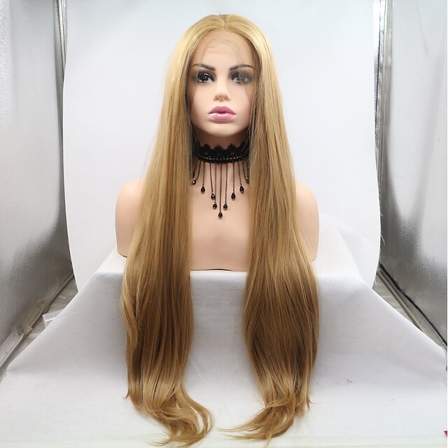  Lănțișoare frontale din sintetice Kinky Straight Frizură în Straturi Față din Dantelă Perucă Blond Lung Auriu Deschis Păr Sintetic 20-26 inch Pentru femei Dame Blond Sylvia