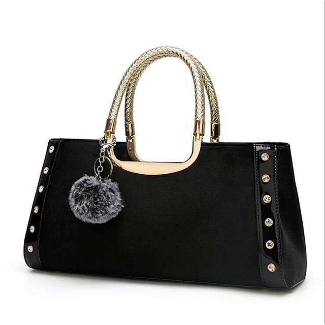  Women's Zipper PU Top Handle Bag Black / Wine / Gold