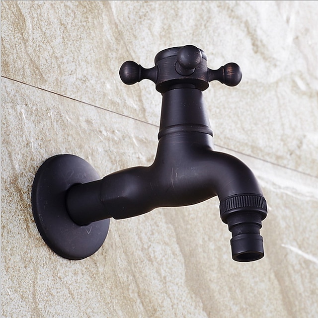  Outdoor Faucet,Industrial Style Single Handle Indoor/Outdoor Faucet, Black Wall Installation One Hole Standard Spout,/Vintage Style Brass COD Bathroom Sink Faucet with Cold Water Only