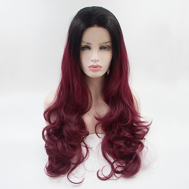  Synthetic Lace Front Wig Curly Free Part Lace Front Wig Ombre Long Black / Burgundy Synthetic Hair 18-26 inch Women's Adjustable Heat Resistant Elastic Ombre