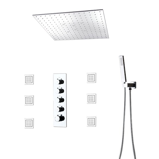  Set de ducha Conjunto - Efecto lluvia Moderno / Modern Cromo Colocado en la Pared Válvula Cerámica Bath Shower Mixer Taps / Latón / Sola manija Cuatro Agujeros