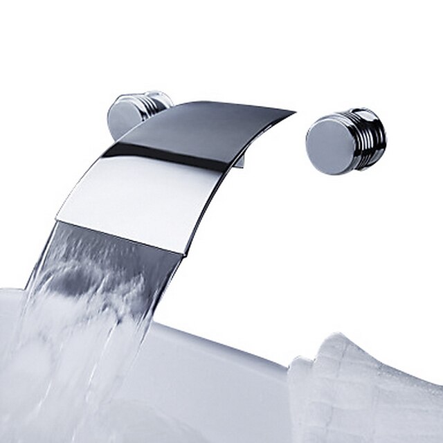  Bathroom Sink Faucet - Wall Mount / Waterfall Chrome Wall Mounted Three Holes / Two Handles Three HolesBath Taps / Brass