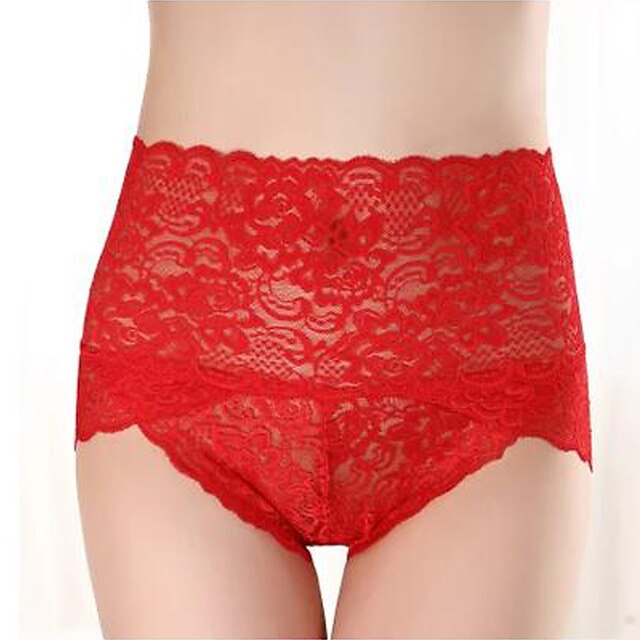  Women's Print Sexy Shorties & Boyshorts Panties - Normal, Embroidered High Waist Wine Blushing Pink Red L XL