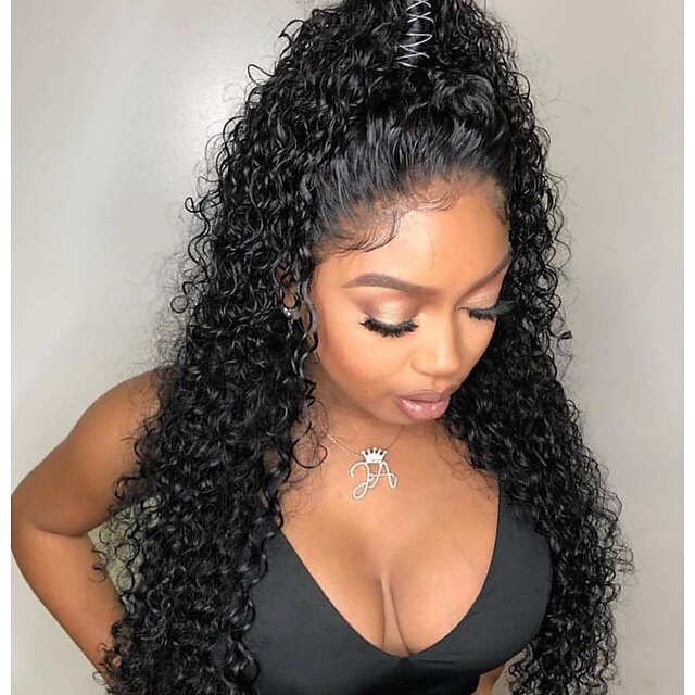  Remy Human Hair Lace Front Wig Layered Haircut Middle Part Rihanna style Brazilian Hair Water Wave Black Wig 130% Density with Baby Hair Women Sexy Lady Natural For Black Women Women's Medium Length