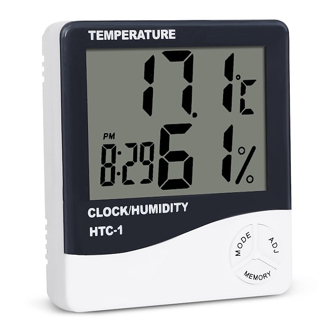  LCD Digital Temperature Humidity Meter Home Indoor Outdoor hygrometer thermometer Weather Station with Clock 9.2cm*8.4cm*2cm