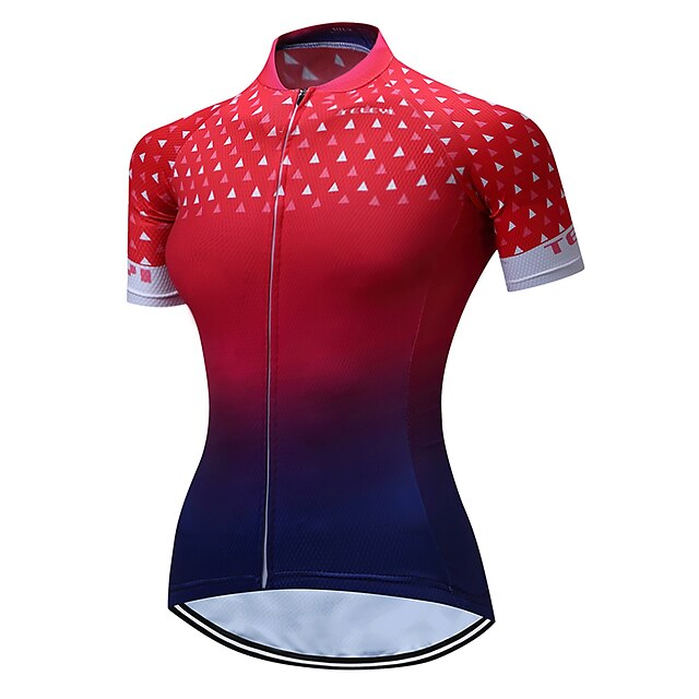  Women's Short Sleeve Cycling Jersey Summer Polyester Red+Blue Gradient Plus Size Bike Jersey Top Mountain Bike MTB Road Bike Cycling Quick Dry Moisture Wicking Breathable Sports Clothing Apparel