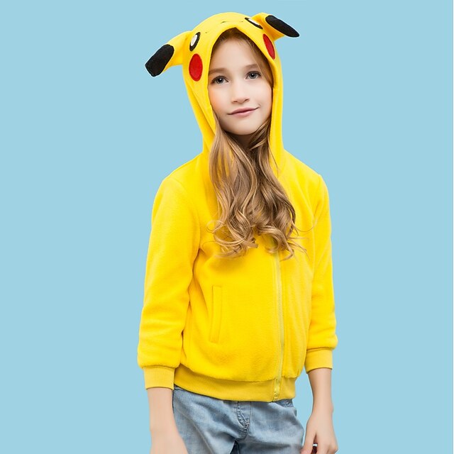  Kid's Hoodie Kigurumi Pajamas Pika Pika Onesie Pajamas Polar Fleece Yellow Cosplay For Boys and Girls Animal Sleepwear Cartoon Festival / Holiday Costumes