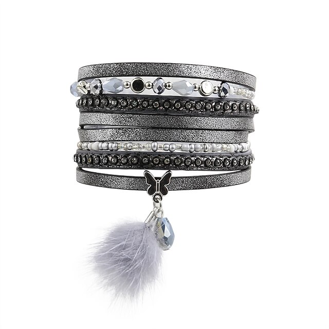  Women's Leather Bracelet Fancy Fashion British Leather Bracelet Jewelry Gray For Gift Daily
