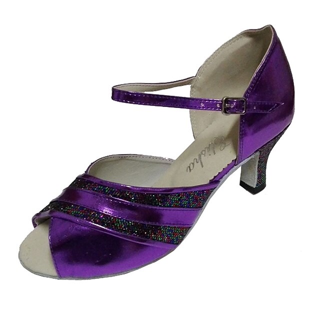  Women's Dance Shoes Latin Shoes Sandal Sparkling Glitter Cuban Heel Customizable Purple