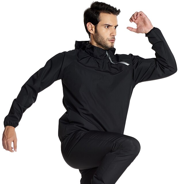  FLYGAGa Men's Sauna Suit Tracksuit Winter Zipper Black Nano Silver Fitness Gym Workout Running Jacket Hoodie Pants / Trousers Plus Size Long Sleeve Sport Activewear Slimming Weight Loss Fat Burner