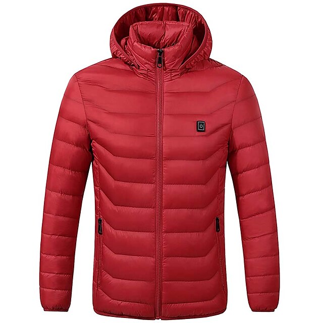  DZRZVD® Men's Padded Hiking jacket Winter Outdoor Solid Color Thermal Warm Windproof Breathable Wear Resistance Top Full Length Visible Zipper Outdoor Exercise Back Country Mountaineering Black Red