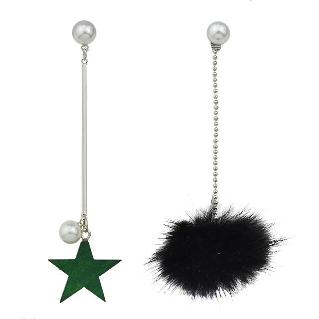  Women's Mismatch Earrings Mismatched Long Pom Pom Star Ladies Basic Fashion Imitation Pearl Earrings Jewelry White / Black For Daily Date 1 Pair