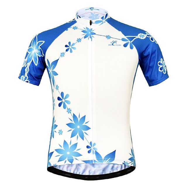  JESOCYCLING Women's Short Sleeve Cycling Jersey Blue / White Floral Botanical Bike Jersey Top Mountain Bike MTB Road Bike Cycling Breathable Quick Dry Moisture Wicking Sports Clothing Apparel