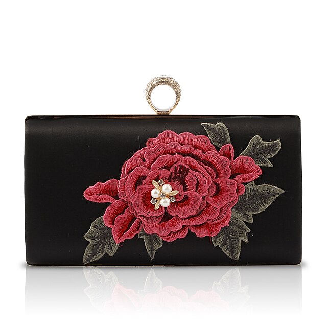  Women's Pearls / Crystals / Embroidery PU / Alloy Evening Bag Floral / Botanical Black / Red