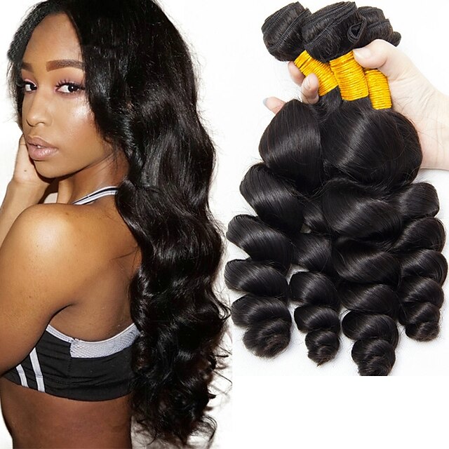  3 Bundles Hair Weaves Brazilian Hair Loose Wave Human Hair Extensions Remy Human Hair 100% Remy Hair Weave Bundles 300 g Natural Color Hair Weaves / Hair Bulk Human Hair Extensions 8-28 inch Natural