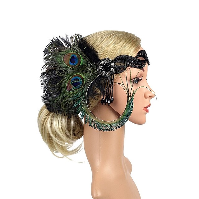  The Great Gatsby Charleston Vintage 1920s Lace Up The Great Gatsby Roaring 20s Headpiece Flapper Headband Women's Tassel Costume Head Jewelry Green / White / Black Vintage Cosplay Party Prom