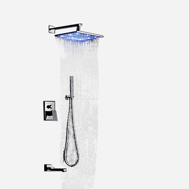  Dusjsett Sett - Regnfall Moderne / Art Deco / Retro Krom Vægmonteret Messing Ventil Bath Shower Mixer Taps / Enkelt håndtak To Huller
