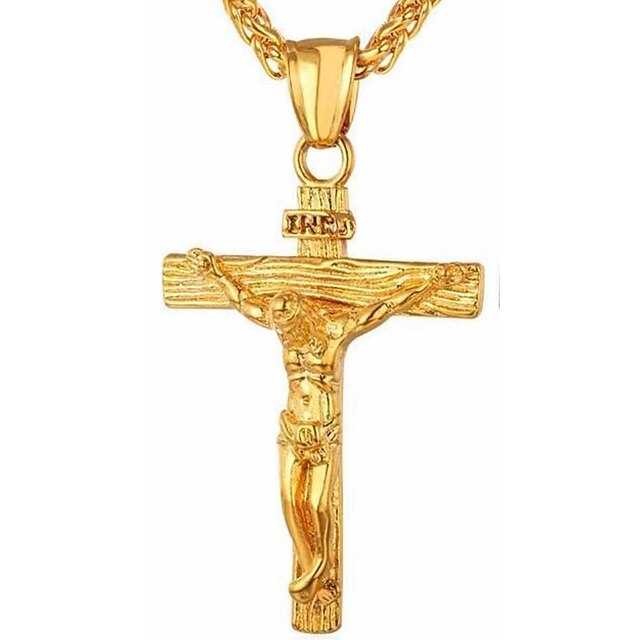  Men's Pendant Necklace Classic Cross Crucifix Stylish Dangling Classic Glass Alloy Gold Silver 55 cm Necklace Jewelry 1pc For Daily Festival