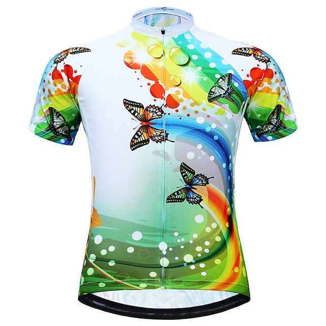  JESOCYCLING Women's Cycling Jersey Short Sleeve Plus Size Bike Jersey Top with 3 Rear Pockets Mountain Bike MTB Road Bike Cycling Breathable Quick Dry Lightweight Light Green Rainbow Butterfly