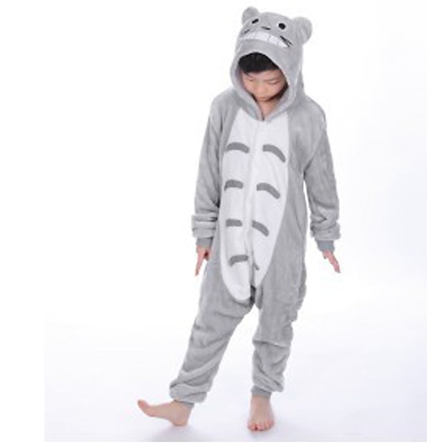 Kid's Kigurumi Pajamas Cat Totoro Solid Color Onesie Pajamas Flannel Fabric Cosplay For Boys and Girls Christmas Animal Sleepwear Cartoon
