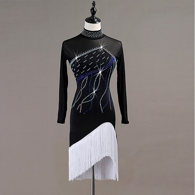  Latin Dance Dresses Women's Performance Spandex Tassel / Crystals / Rhinestones Long Sleeve Dress