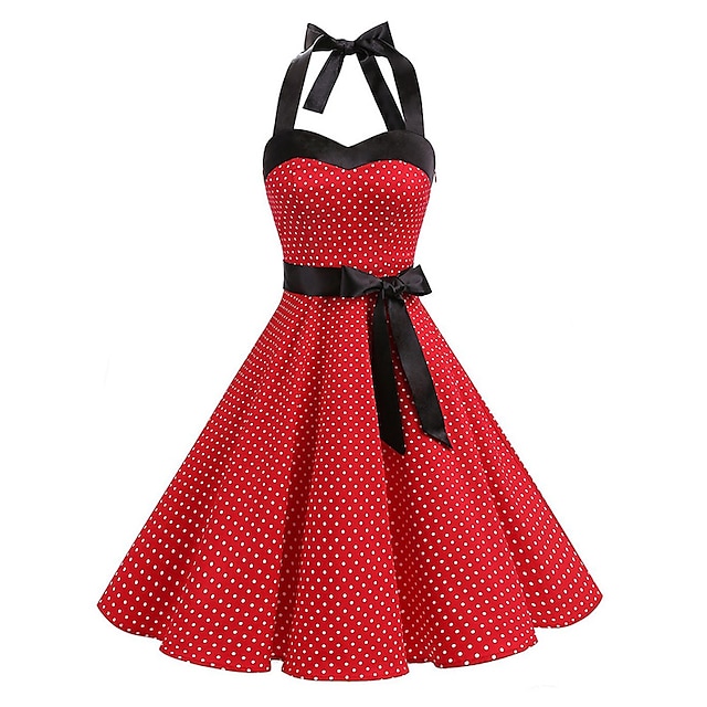 Polka Dots Retro Vintage 1950s Cocktail Dress Vintage Dress Dress Rockabilly Halter Flare Dress 