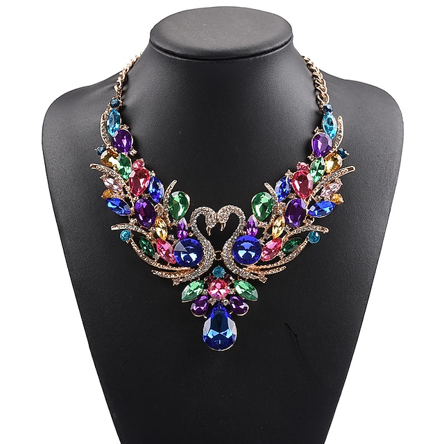  Statement Necklace Bib necklace For Women's Party Wedding Special Occasion Synthetic Gemstones Rhinestone Alloy Swan Animal Rainbow Gold / Birthday / Daily / Valentine