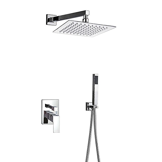  ערכת מקלחת הגדר - גשם עכשווי כרום מותקן על הקיר שסתום פליז Bath Shower Mixer Taps / Brass / חורים שלוש ידית אחת