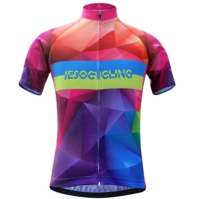  JESOCYCLING Women's Short Sleeve Cycling Jersey Summer Polyester Red+Blue Gradient Bike Jersey Top Mountain Bike MTB Road Bike Cycling Quick Dry Moisture Wicking Breathable Sports Clothing Apparel