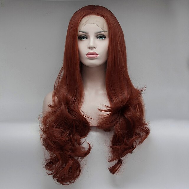  Synthetic Lace Front Wig Curly Free Part Lace Front Wig Long Orange Synthetic Hair 18-26 inch Women's Adjustable Lace Heat Resistant Red