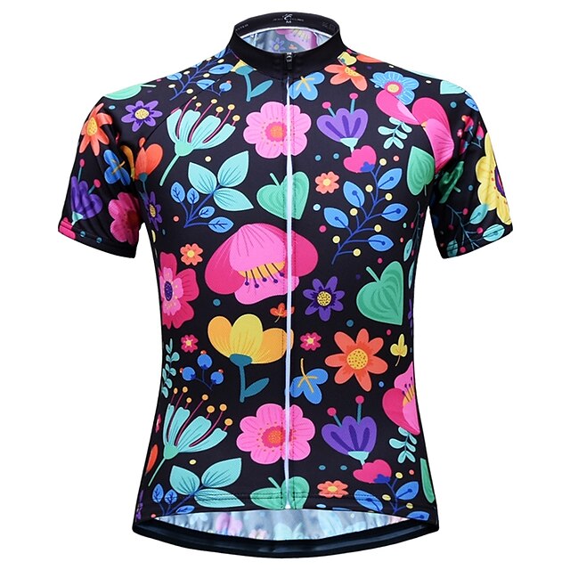  JESOCYCLING Women's Cycling Jersey Short Sleeve Bike Top with 3 Rear Pockets Mountain Bike MTB Road Bike Cycling Breathable Quick Dry Moisture Wicking White Black Floral Botanical Polyester Sports