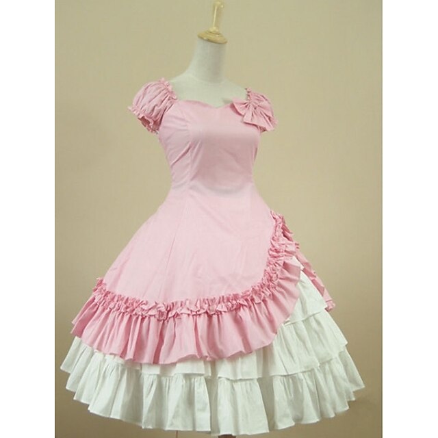  Πριγκίπισσα Γλυκιά Λολίτα φόρεμα διακοπών Φορέματα Γυναικεία Κοριτσίστικα Βαμβάκι Ιαπωνικά Στολές μεταμφίεσης Μεγάλα Μεγέθη Προσαρμοσμένη Ροζ Βραδινή τουαλέτα Συμπαγές Χρώμα Μοντέρνα Σκουφί / Σμόκιν
