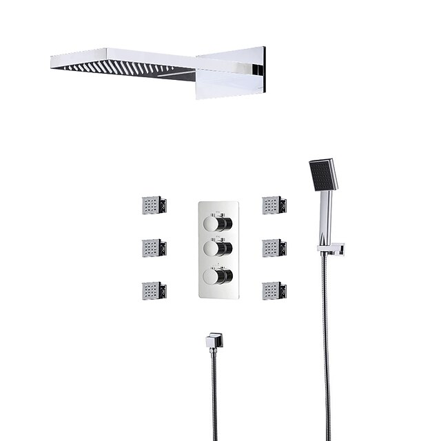  Set de ducha Conjunto - Cascada Moderno Cromo Colocado en la Pared Válvula Latón Bath Shower Mixer Taps