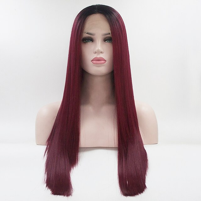  Synthetic Lace Front Wig Straight Middle Part Lace Front Wig Ombre Long Black / Burgundy Synthetic Hair 18-26 inch Women's Adjustable Heat Resistant Elastic Ombre