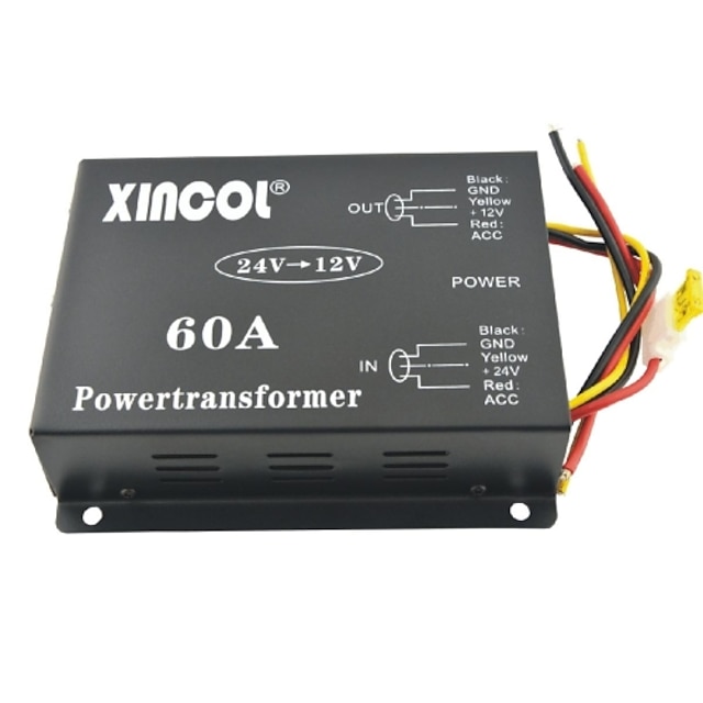  Xincol® Vehicle Car DC 24V to 12V 60A Power Supply Transformer Converter with Dual Fan Regulation-Black