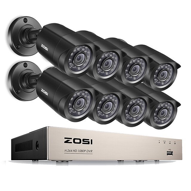  zosi® 8ch 1080n hd-tvi dvr overvåkningskamera sett 8x 1280tvl 720p ir værbestandige kameraer 1 tb hdd