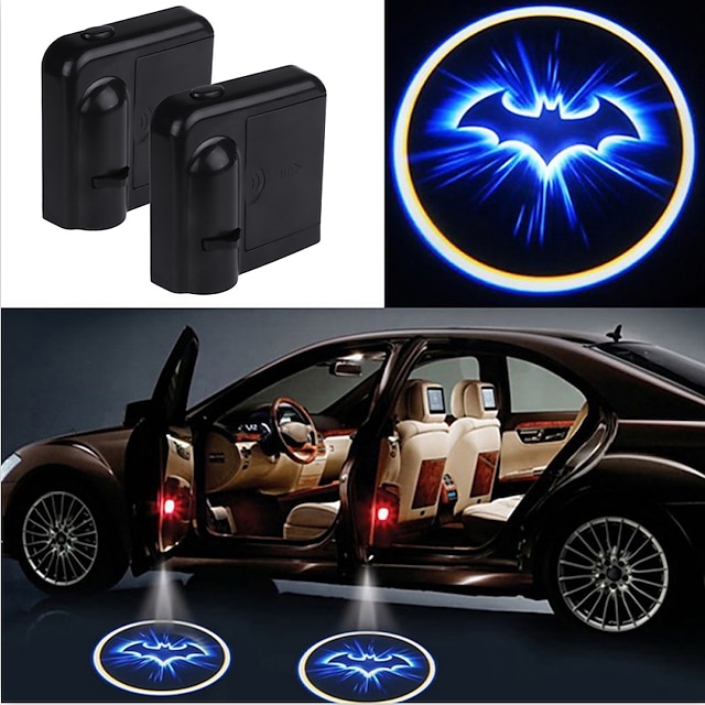 2 قطعة جهاز عرض ليزر لاسلكي باتمان لباب السيارة أدى ضوء الظل مصباح الديكور الداخلي للسيارة